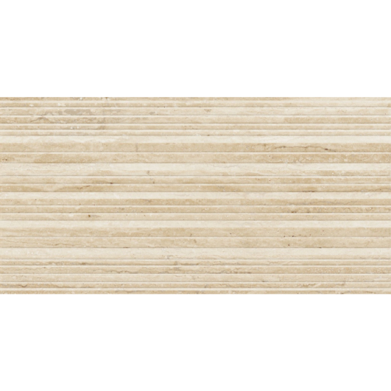 Κεραμικό πλακάκι τοίχου με ματ μαρμάρινη όψη, κυματιστό ανάγλυφο σχέδιο και ζεστή μπεζ απόχρωση από τη σειρά Toscana της KEROS.